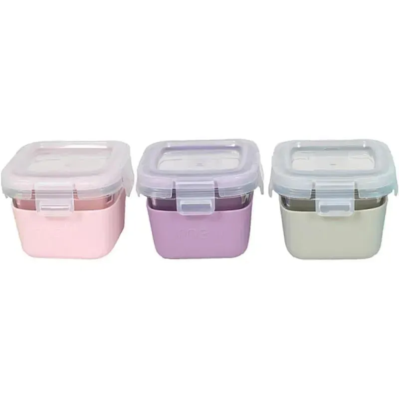 Melii - Glass Food Storage Containers with Silicone Sleeve, 5.4oz, Pink, Purple, Grey