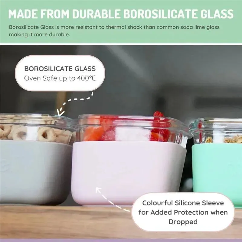 Melii - Glass Food Storage Containers with Silicone Sleeve, 5.4oz, Pink, Purple, Grey - Image 3
