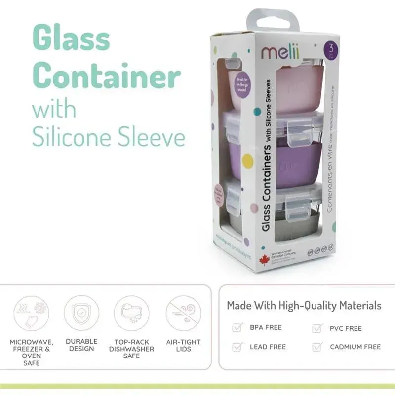 Melii - Glass Food Storage Containers with Silicone Sleeve, 5.4oz, Pink, Purple, Grey - Image 4