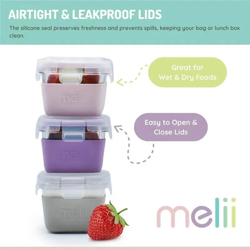 Melii - Glass Food Storage Containers with Silicone Sleeve, 5.4oz, Pink, Purple, Grey - Image 6