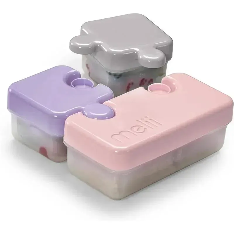 Melii - Puzzle Bento Box Food Storage Container, 3 Compartments, Pink, Purple & Grey - Image 2