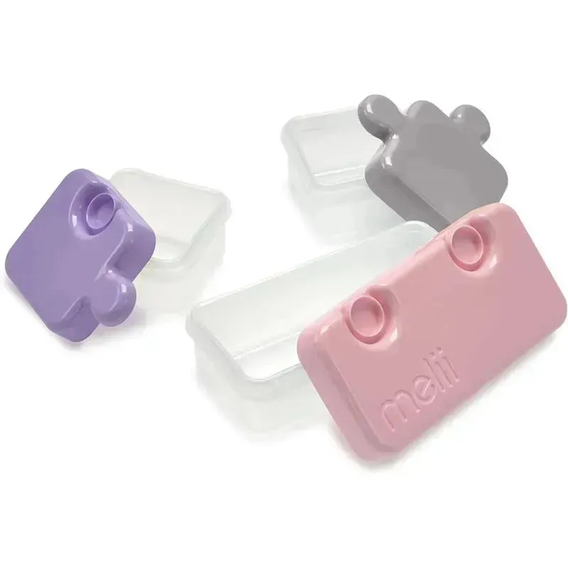 Melii - Puzzle Bento Box Food Storage Container, 3 Compartments, Pink, Purple & Grey - Image 3