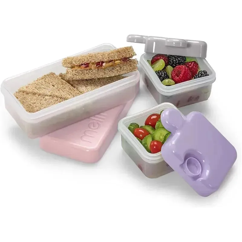 Melii - Puzzle Bento Box Food Storage Container, 3 Compartments, Pink, Purple & Grey - Image 4