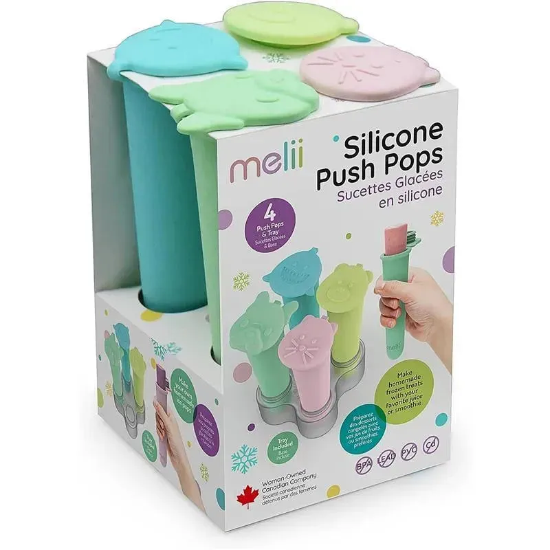 Melii - Silicone Push Pops, 4-Pack Popsicle Molds, Shark, Bear, Bulldog & Cat