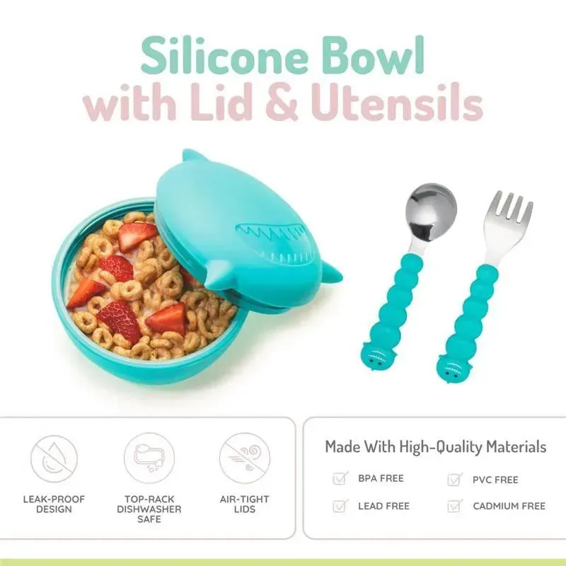 Melii - Silicone Shark Bowl With Lid & Utensils - Image 2
