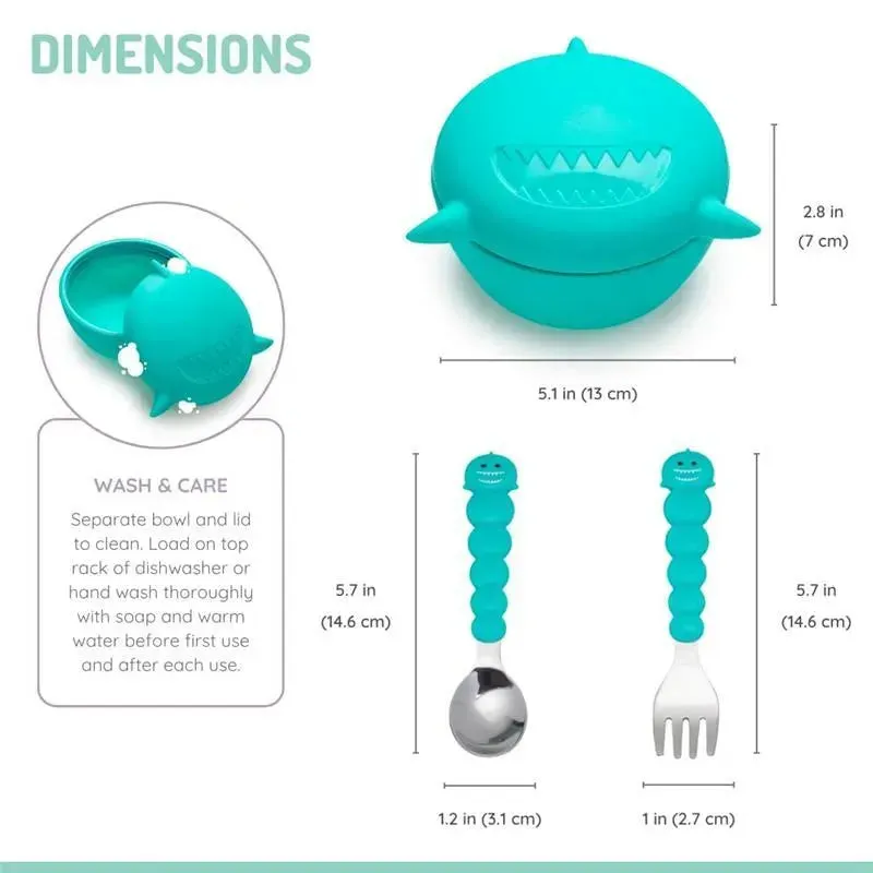 Melii - Silicone Shark Bowl With Lid & Utensils - Image 3