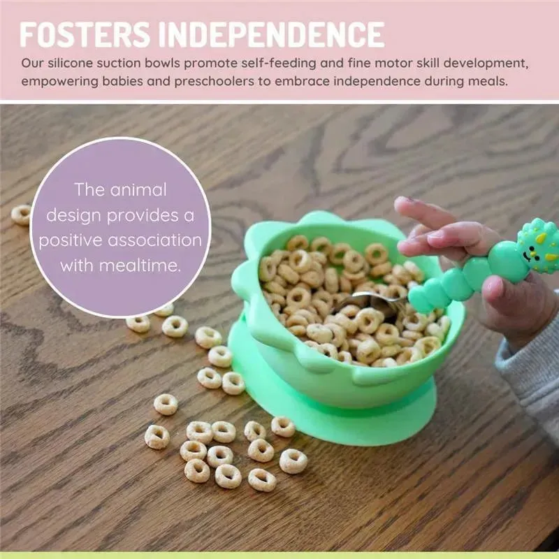 Melii - Silicone Suction Bowls for Babies and Toddlers, 10.1 oz - 2 Pack, Dino Green - Image 6