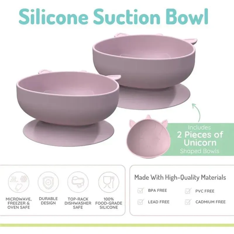 Melii - Silicone Suction Bowls for Babies and Toddlers, 10.1 oz - 2 Pack, Unicorn Pink - Image 2
