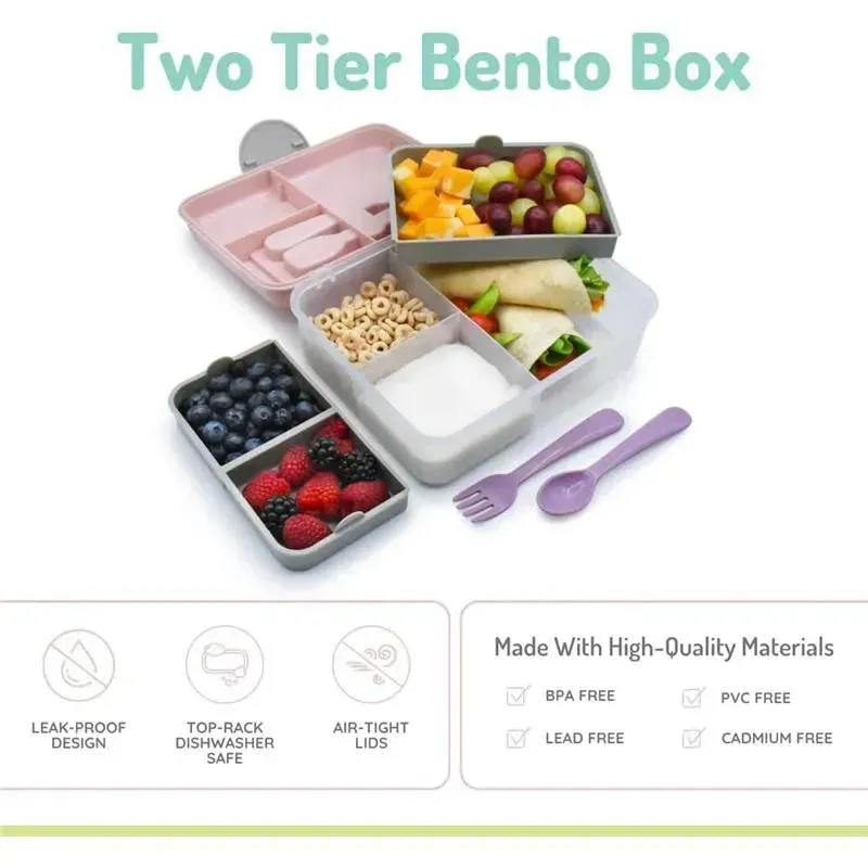 Melii - Two Tier Bento, 48.8 Oz, Pink - Image 6