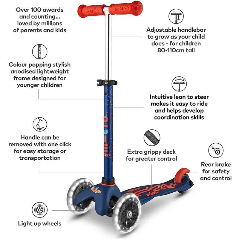 Micro Kickboard - Mini Deluxe LED 3-Wheeled, Navy Blue - Image 2