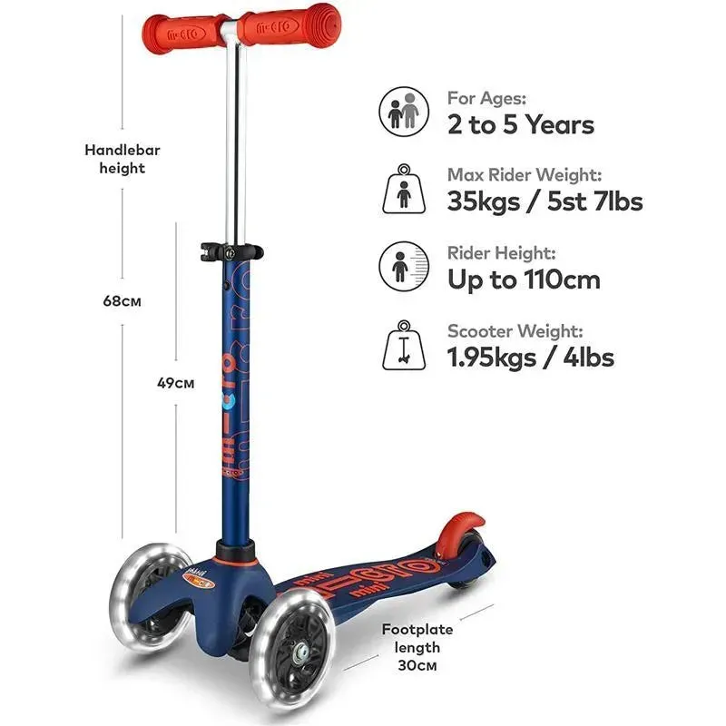 Micro Kickboard - Mini Deluxe LED 3-Wheeled, Navy Blue - Image 3