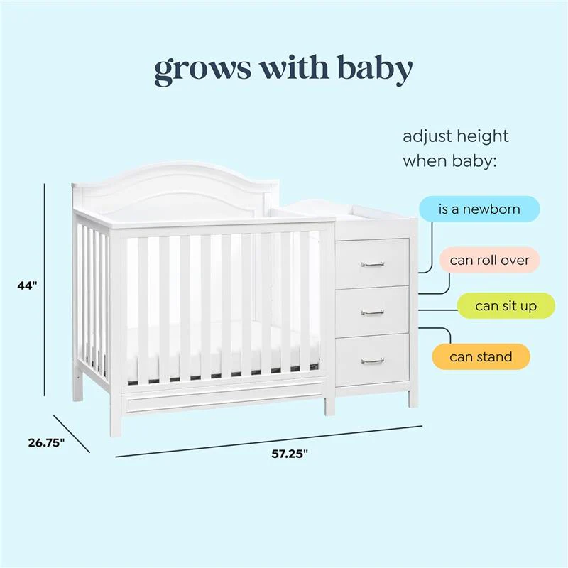 Million Dollar Baby Davinci Charlie 4-in-1 Convertible Mini Crib and Changer Combo, White - Image 10