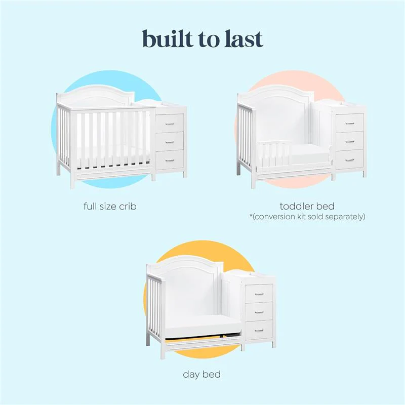 Million Dollar Baby Davinci Charlie 4-in-1 Convertible Mini Crib and Changer Combo, White - Image 8