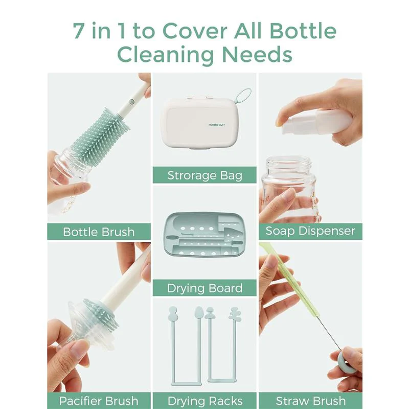 Momcozy - 7-in-1 Baby Bottle Brush Set with Silicone Brush - Image 5