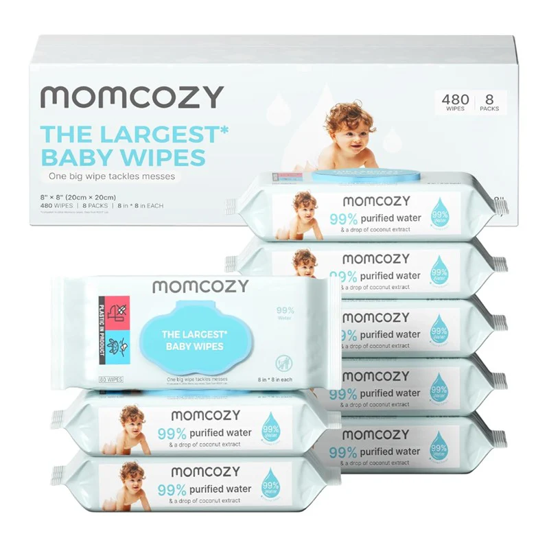 Momcozy Baby Wipes-Extra Large Size Design, 8 Flip-Top Packs (480 Wipes Total)