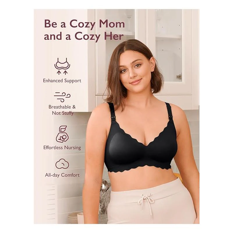 Momcozy - Seamless Floral Push Up Nursing Bra-Black - Image 3