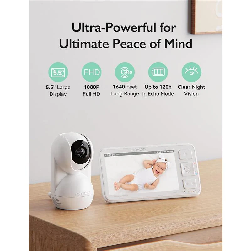 Momcozy - Video Baby Monitor, 5.5” 1080P Full HD Baby Monitor with Camera No WiFi - Image 9