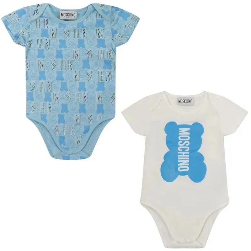 Moschino - Baby Boy Jersey Bodysuit Gift Set With Allover Print Detail, Blue