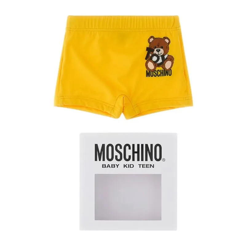 Moschino Baby - Boy Swim Shorts With Toy Bear Print In Gift Box Yellow