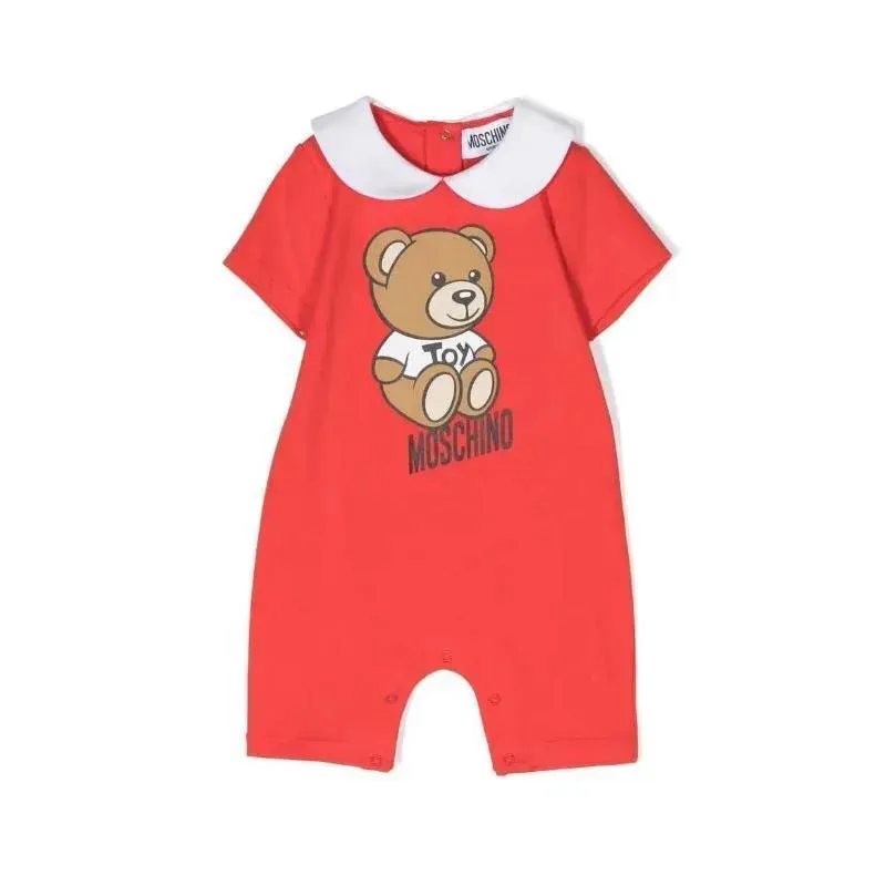 Moschino Baby - Collared Romper Gift Box With Bear Toy, Poppy Red