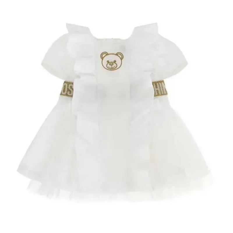 Moschino Baby - Girl Dress With Golden Logo Tape, White