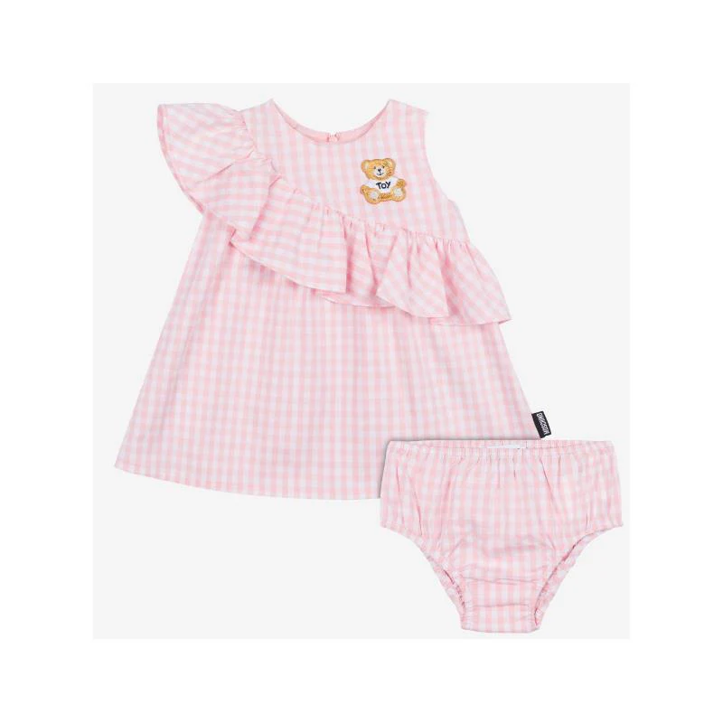 Moschino Baby - Girl Ruffled Gingham Dress W Bloomers White And Light Pink