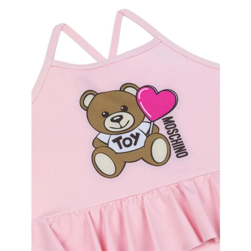 Moschino Baby - Girl Ruffled Swimsuit With Bear Heart Print, Light Pink - Image 2