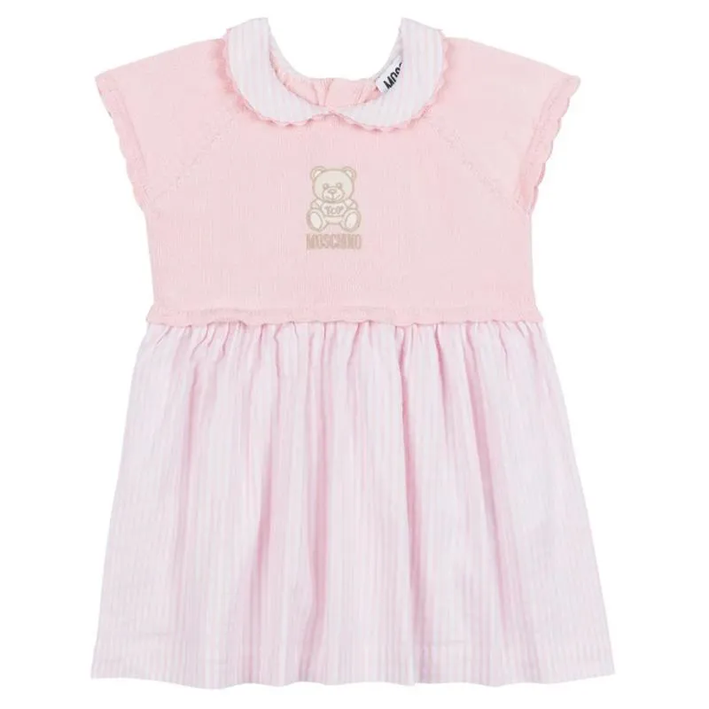 Moschino Baby - Girl Short Sleeve Knit Top Striped Dress, Light Pink