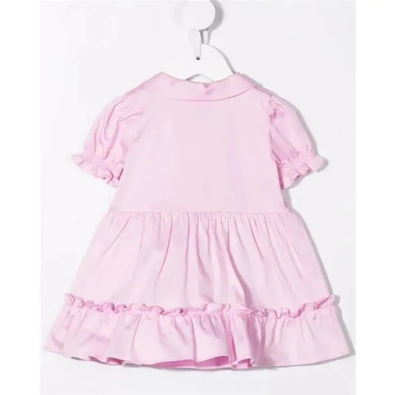 Moschino Baby - Girl Short Sleeve Ruffled Dress With Collar And Hearts, Light Pink - Image 2