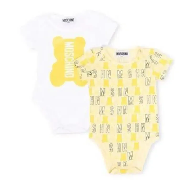 Moschino Baby - Unisex Jersey Bodysuit Gift Set With All Over, Gold Toy