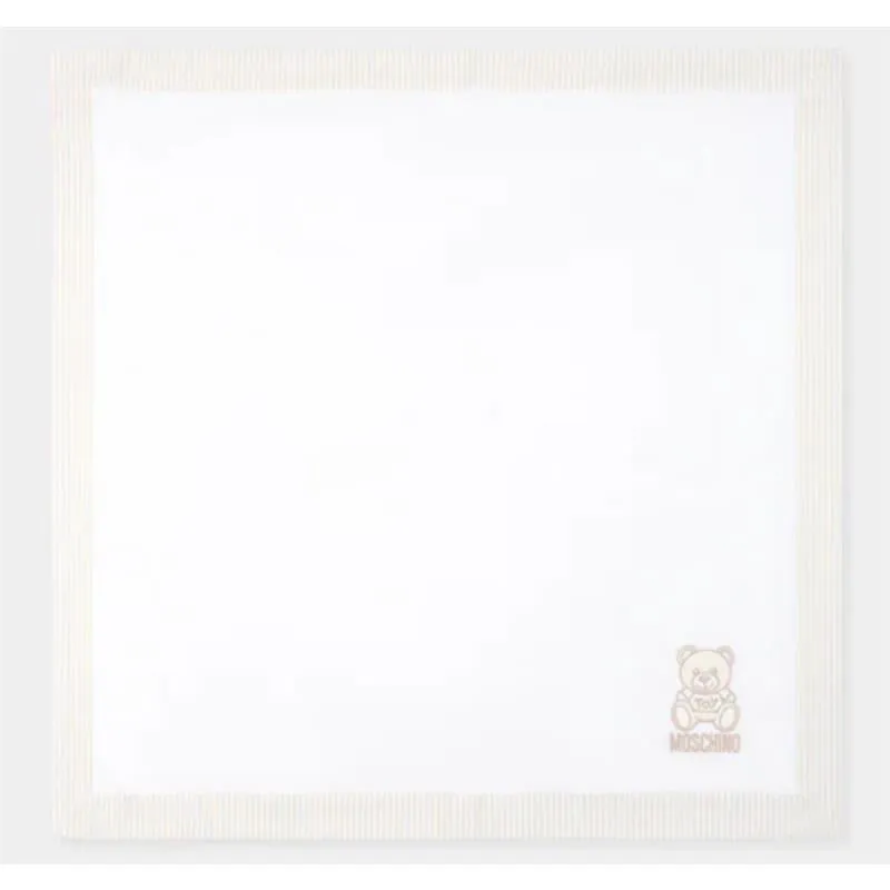 Moschino Baby - Popeline Striped Blanket With Bear Embroidery, Beige
