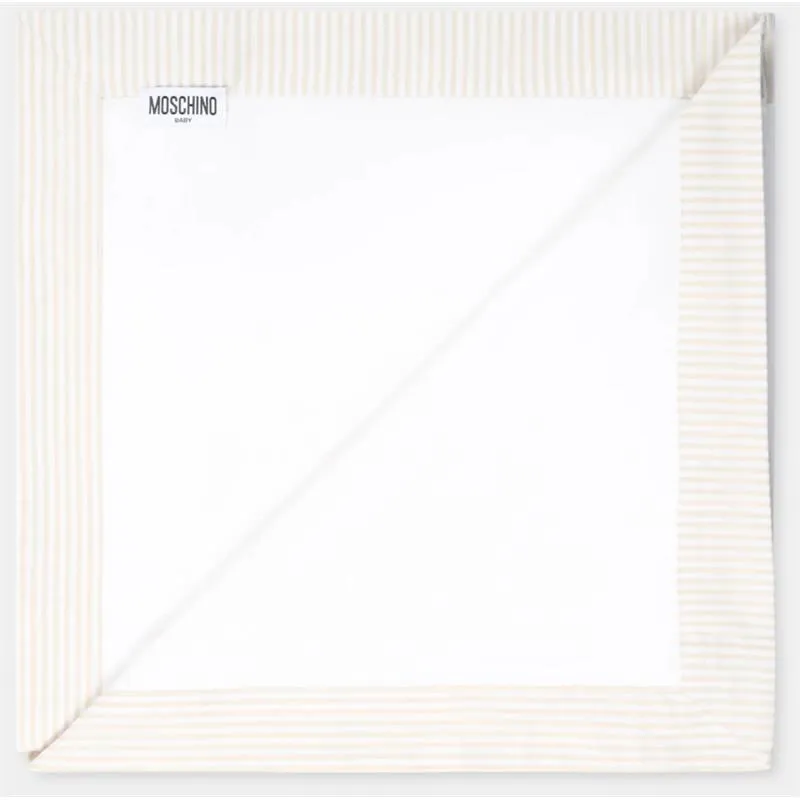 Moschino Baby - Popeline Striped Blanket With Bear Embroidery, Beige - Image 2