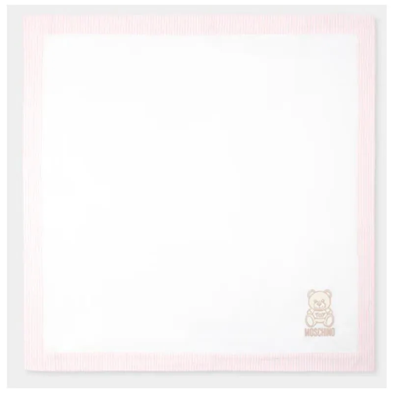 Moschino Baby - Popeline Striped Blanket With Bear Embroidery, Light Pink