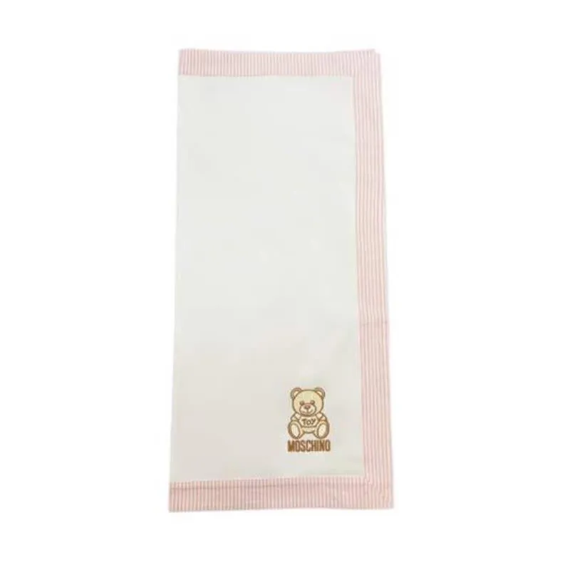 Moschino Baby - Popeline Striped Blanket With Bear Embroidery, Light Pink - Image 2