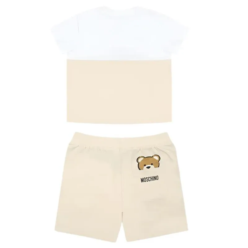 Moschino Baby - Short Sleeve Tee And Shorts Set With Bear Print In Gift Box Beige - Image 2