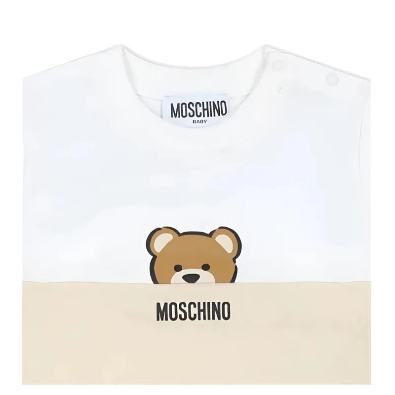 Moschino Baby - Short Sleeve Tee And Shorts Set With Bear Print In Gift Box Beige - Image 3