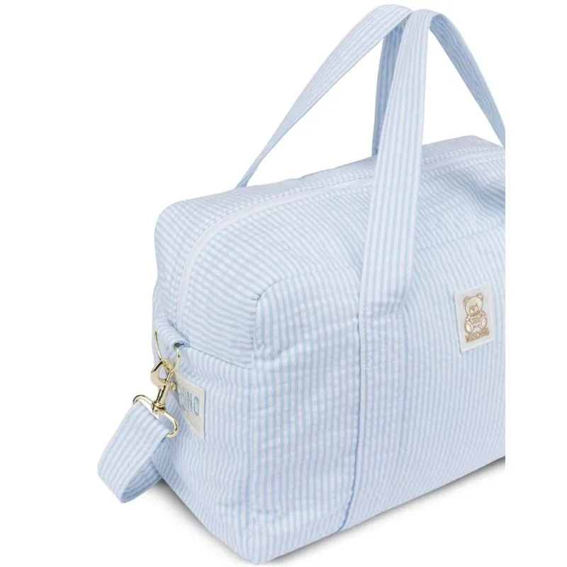 Moschino Baby - Striped Diaper Bag With Bear Patch Changing Mat Light Blue - Image 2