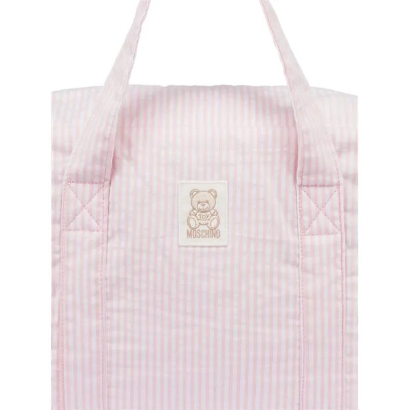 Moschino Baby - Striped Diaper Bag With Bear Patch Changing Mat Light Pink - Image 2