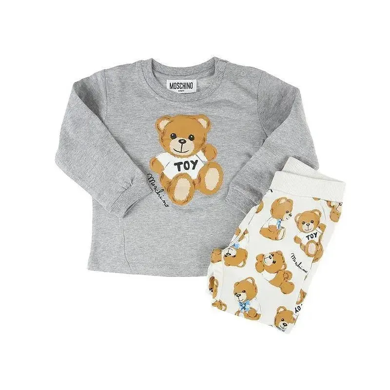 Moschino Baby - T-Shirt With Pants Set With Bear Print, Grey