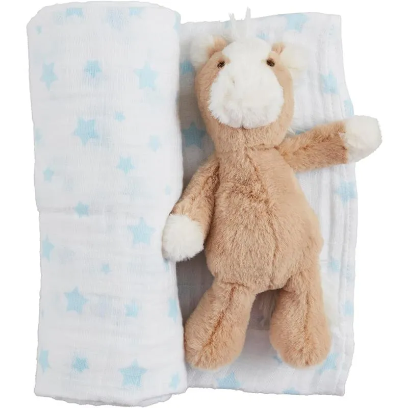 Mud Pie - Baby Boy Blue Star Swaddle & Rattle Set - Image 2