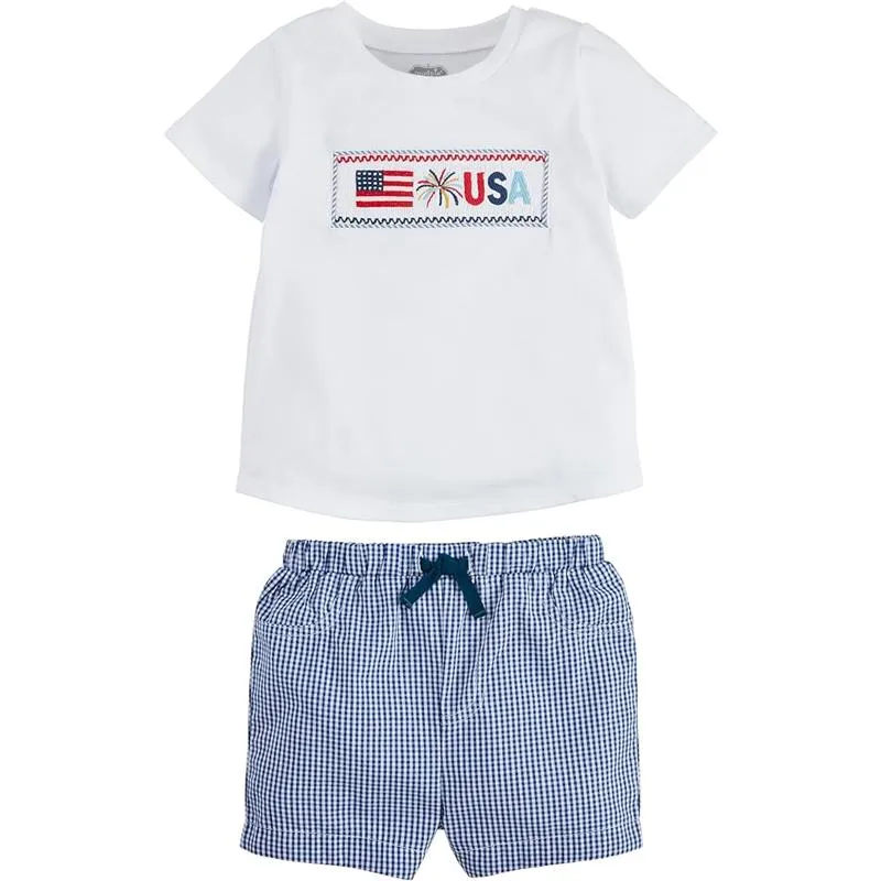 Mud Pie - Baby Boy Flag Smocked Short Set