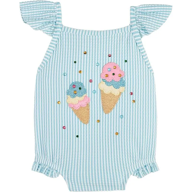 Mud Pie - Baby Girl Blue Seersucker Ice Cream Swimsuit