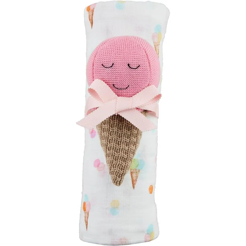 Mud Pie - Baby Girl Ice Cream Swaddle & Rattle Set