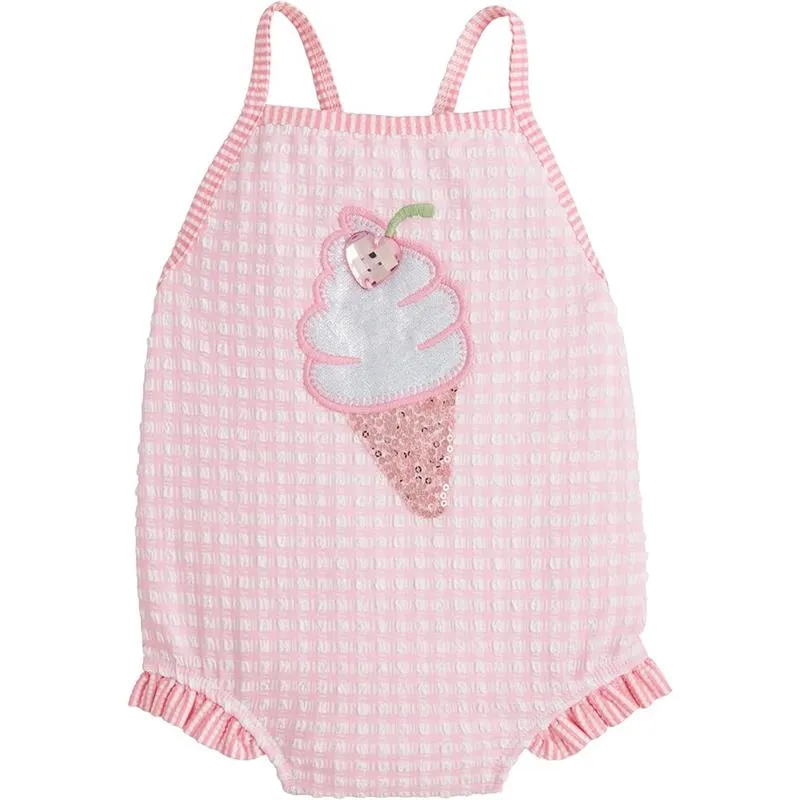 Mud Pie - Baby Girl Pink Check Ice Cream Swimsuit