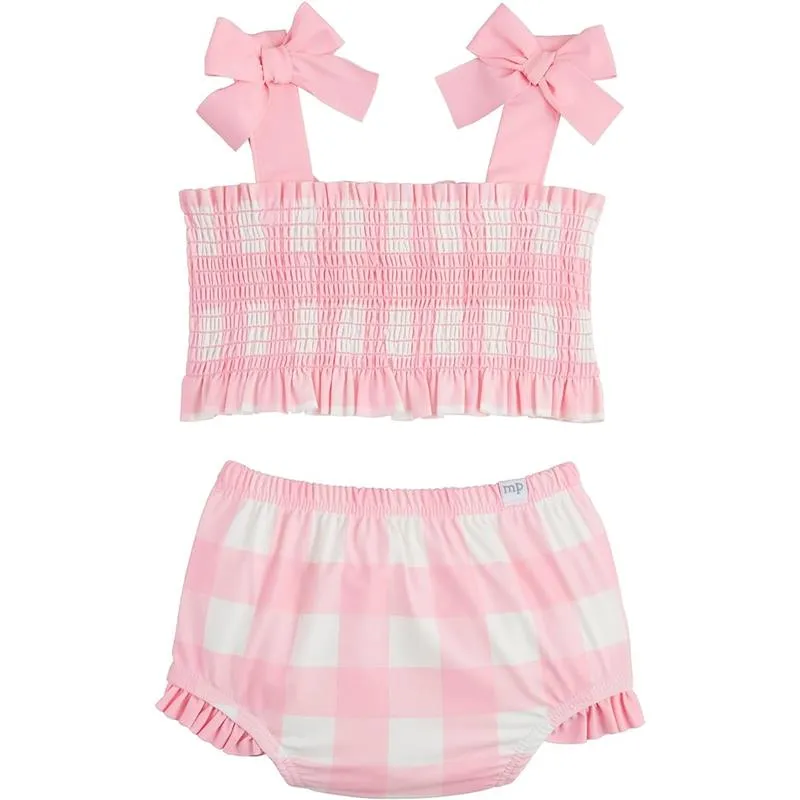Mud Pie - Baby Girl Smocked Pink Check Two-Piece Swimsuit
