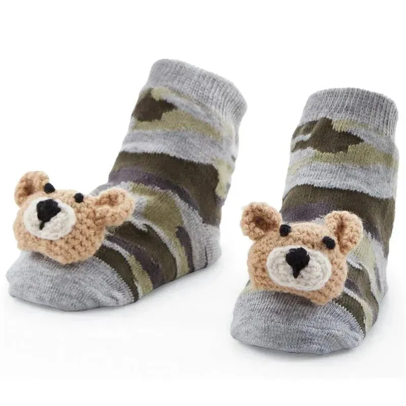 Mud Pie - Camo Bear Rattle Toe Socks, 0/12M