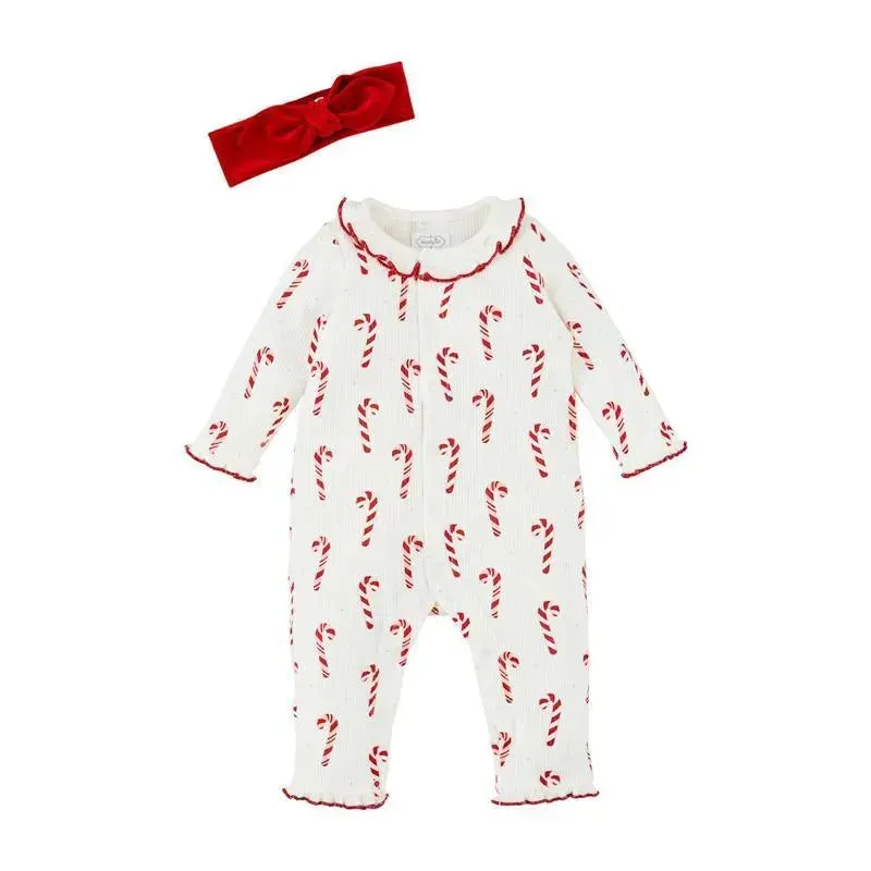 Mud Pie - Candy Cane One-Piece & Headband Set, 3-6 Months