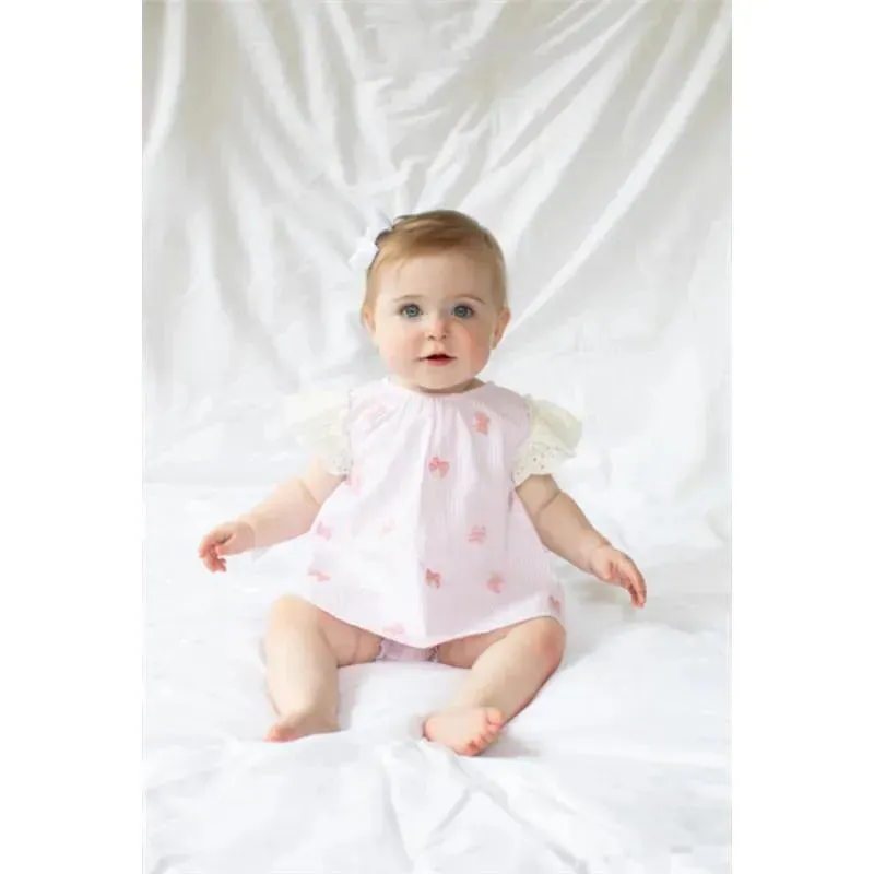 Mud Pie - Embroidered Pink Bow Pinafore Set - Image 2