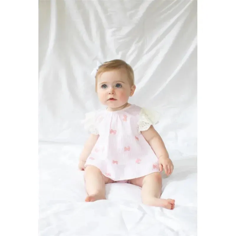Mud Pie - Embroidered Pink Bow Pinafore Set - Image 4