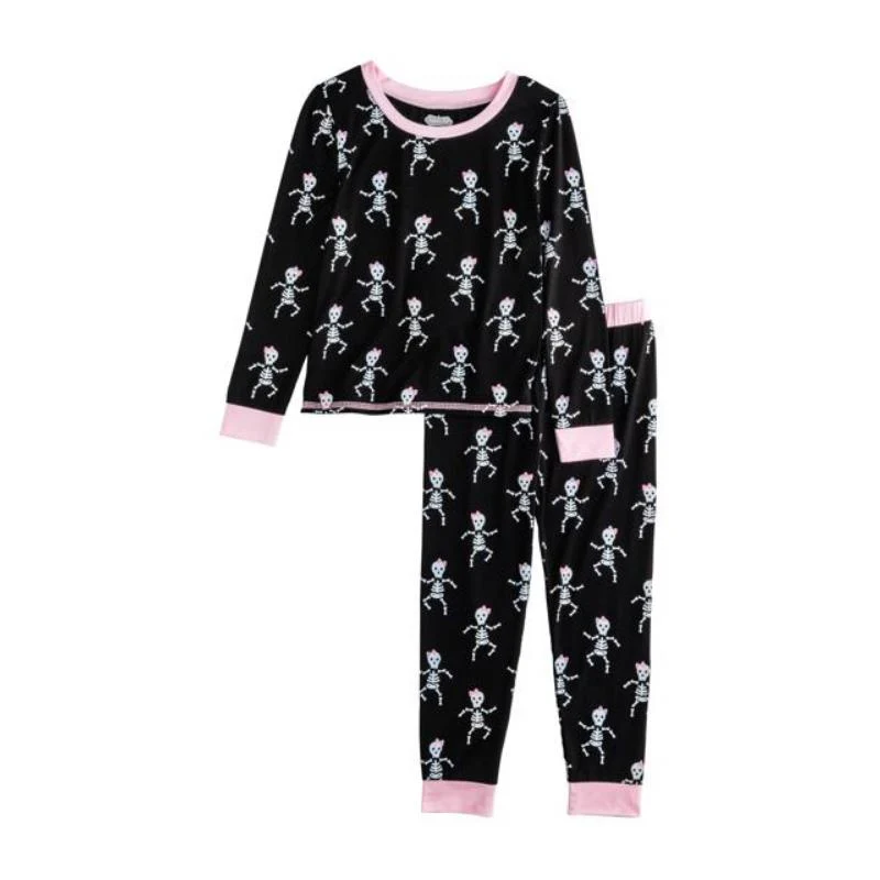 Mud Pie - Girl Pink Skeleton Glow Toddler Pajamas